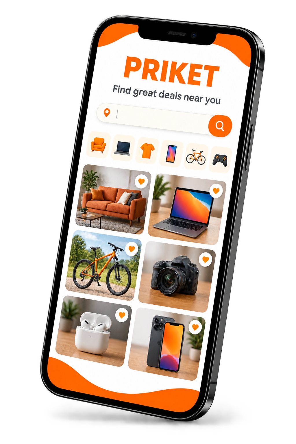 PRIKET marketplace displayed on a smartphone