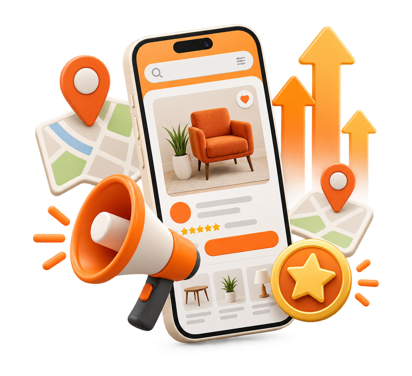 Marketplace listing displayed with location markers and visibility arrows